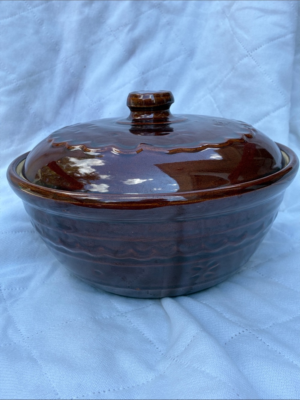 Vintage Marcrest Dutch oven casserole, 1.5 qt, brown pottery stoneware